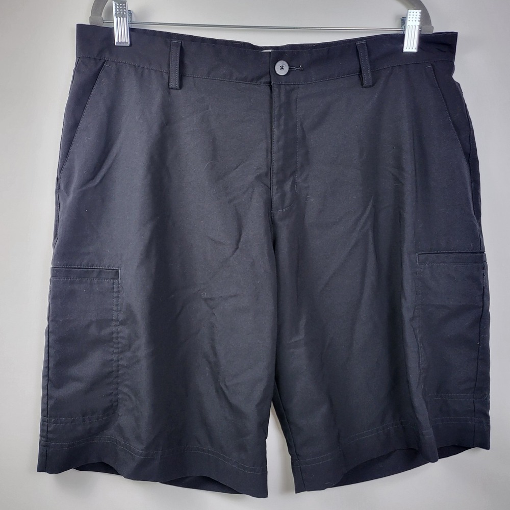Adidas Golf Size 36 Mens Flat Front Shorts Solid Black 11 Inch Inseam Pockets